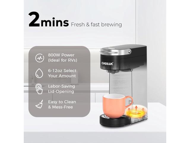 CHULUX Slim Single Serve Coffee Maker for K Pods, One Cup Coffee Maker Fits 7.3' Travel Mugs, Coffee Machine with 6 to 12oz Brew Sizes