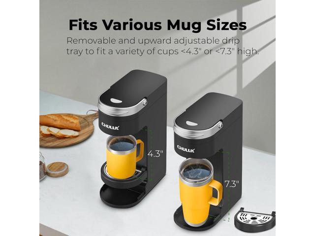 CHULUX Slim Single Serve Coffee Maker for K Pods, One Cup Coffee Maker Fits 7.3' Travel Mugs, Coffee Machine with 6 to 12oz Brew Sizes