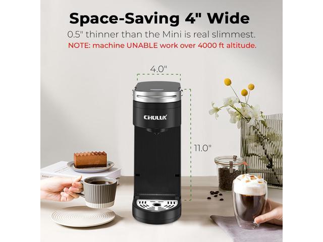 CHULUX Slim Single Serve Coffee Maker for K Pods, One Cup Coffee Maker Fits 7.3' Travel Mugs, Coffee Machine with 6 to 12oz Brew Sizes