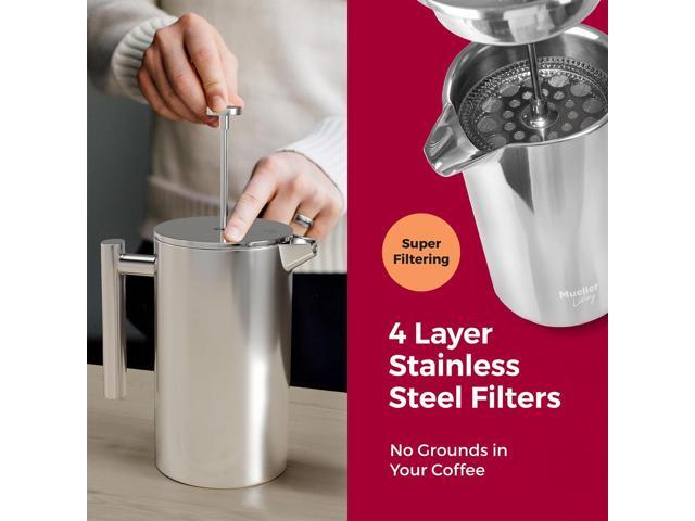 MuellerLiving French Press Coffee Maker 34oz, Stainless Steel French Press Coffee, 4 Filter Heat Resistant Double Insulated, Rust-Free, Food Grade,...