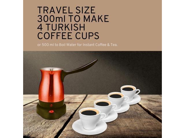 Electric Turkish Coffee Maker Warmer Kettle Pot Premium Quality Stainless Steel Cool Touch Handle Travel Size, Fast Boil & Keeps Water Boiling for...