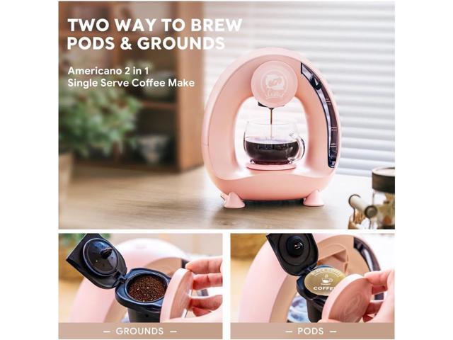 Quite Single Serve Coffee Maker, Stylish MINI Q 2 IN 1 Coffee Machines for Capsules & Ground Coffee, MA2205 (Pink)