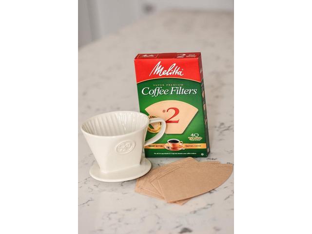 Ceramic Pour Over Coffee Maker with 40 Count Melitta Filters - Elegant Single Serve Coffee Dripper for Rich Brewed Pour Over Coffee