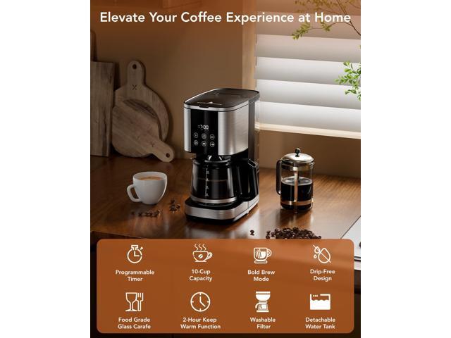 COWSAR 24-Hour Programmable Coffee Maker - Drip Coffee Machine with 10-Cup Capacity, Bold Brew Mode, Auto Pause, Keep Warm Function