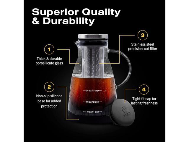 Bean Envy Cold Brew Coffee Maker - 32 oz Glass Coffee Cold Brew Maker and Pitcher w/Silicone Cap & Base