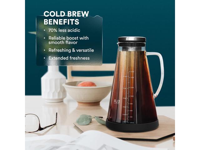 OVALWARE Airtight Cold Brew Iced Coffee Maker Pitcher (& Iced Tea Maker) with Spout 1.5L/ 51oz Brewing Glass Carafe with Removable Stainless Steel...