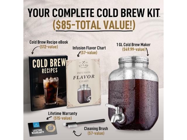 Zulay Kitchen 1 Gallon Cold Brew Coffee Maker Thick Glass Pitcher with Stainless Steel Filter, Lid & Spout Large Mason Jar Container Dispenser -...