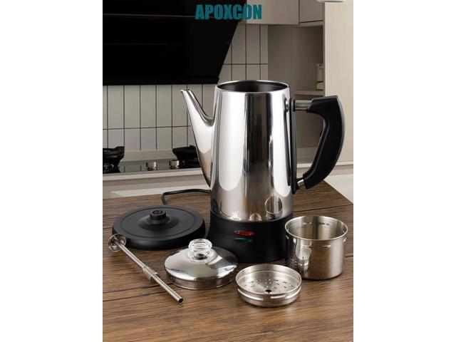 Electric Coffee Percolator Stainless Steel Coffee Maker with Two Heat Resistant Tough Glass Clear Brew Progress Knob Classic Look Keep Warm &...
