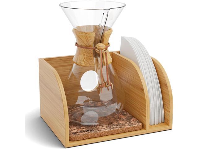 HEXNUB Caddy for Pour Over Coffee Maker, Bamboo Stand fits Chemex, Bodum, Cosori Coffee Carafes, Heatproof Mat, Filter Holder for Drip Coffee...