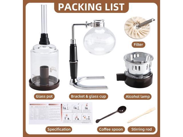 Amarine 5-Cup Tabletop Siphon Coffee Maker, 16 Ounce, Clear with Alcohol Burner (TCA-5)