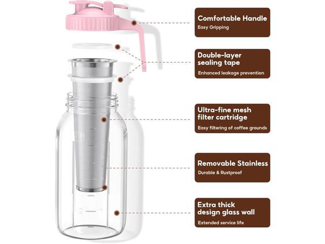 Cold Brew Coffee Maker Jar - 2 Pack 64 oz Glass Cold Brew Maker with Handle, Stainless Steel Filter & Leak-Proof Lid, Heavy Duty Cold Brew Pitcher...