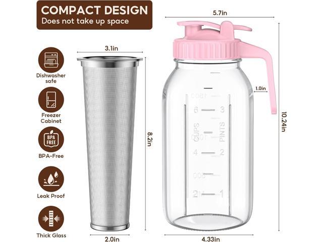Cold Brew Coffee Maker Jar - 2 Pack 64 oz Glass Cold Brew Maker with Handle, Stainless Steel Filter & Leak-Proof Lid, Heavy Duty Cold Brew Pitcher...