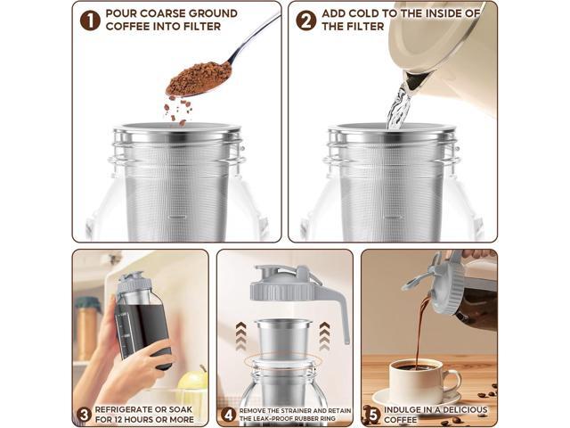 Cold Brew Coffee Maker Jar - 2 Pack 64 oz Glass Cold Brew Maker with Handle, Stainless Steel Filter & Leak-Proof Lid, Heavy Duty Cold Brew Pitcher...