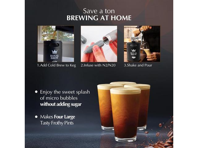 The Original Royal Brew Nitro Cold Brew Coffee Maker - Gift for Coffee Lovers - 64 oz Home Keg, Nitrogen Gas System Coffee Dispenser Kit