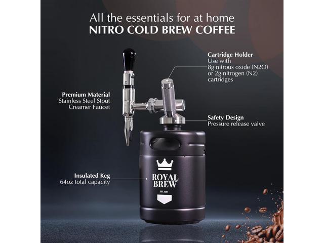 The Original Royal Brew Nitro Cold Brew Coffee Maker - Gift for Coffee Lovers - 64 oz Home Keg, Nitrogen Gas System Coffee Dispenser Kit
