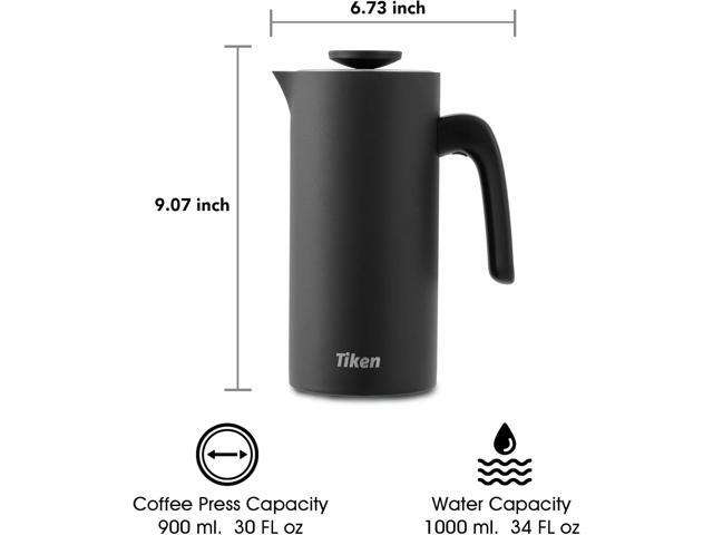 French Press Coffee Maker Stainless Steel Double-wall Vacuum Insulated Coffee Press Dishwasher Safe, 34Oz Black