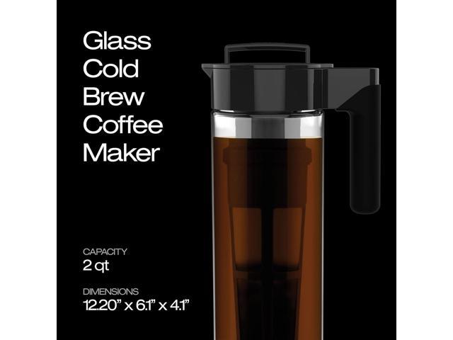 Takeya Glass Cold Brew Coffee Maker for Iced Coffee, Airtight Pitcher, Premium Quality, 2 Quart, Black Lid and Handle