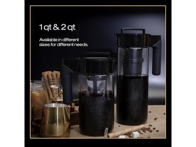 Takeya Glass Cold Brew Coffee Maker for Iced Coffee, Airtight Pitcher, Premium Quality, 2 Quart, Black Lid and Handle