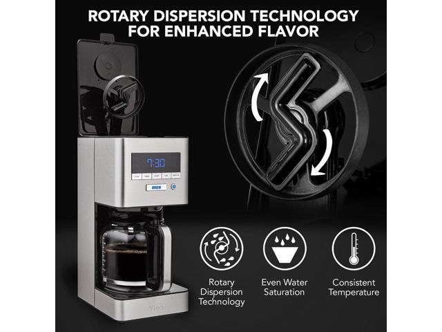 VINCI RDT Elite Spinning Sprayhead Coffee Maker 12-Cup Programmable Coffee Brewer with Bloom Feature and Rotary Dispersion Technology Black and...