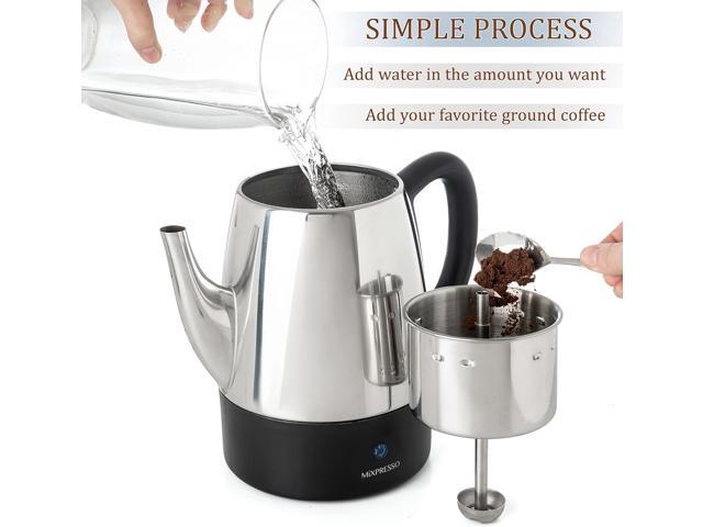 Mixpresso Small Percolator Coffee Pot Electric 4 Cup, Stainless Steel Coffee Maker, Coffee Percolator Electric With Keep Warm Function, 4 Cups...