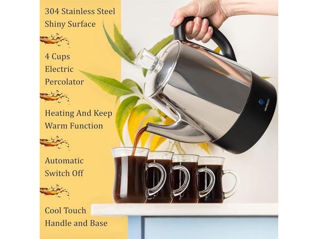 Mixpresso Small Percolator Coffee Pot Electric 4 Cup, Stainless Steel Coffee Maker, Coffee Percolator Electric With Keep Warm Function, 4 Cups...
