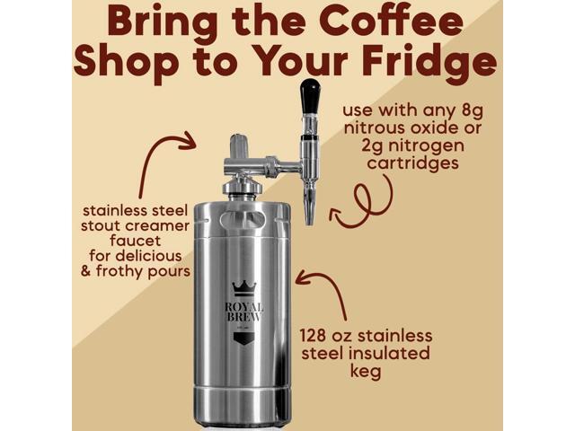 The Original Royal Brew Nitro Cold Brew Coffee Maker - Gift for Coffee Lovers - 128 oz Extra Large Home Keg, Nitrogen Gas System Coffee Dispenser Kit