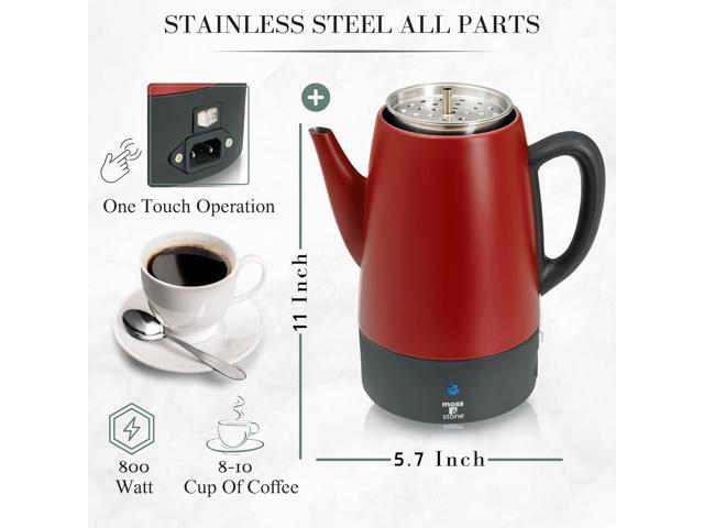 Moss & Stone Electric Coffee Percolator Red Body Coffee Maker with Stainless Steel Lid, Percolator Electric Pot, Fast Boil 10 Cup Red Camping...