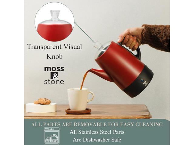 Moss & Stone Electric Coffee Percolator Red Body Coffee Maker with Stainless Steel Lid, Percolator Electric Pot, Fast Boil 10 Cup Red Camping...