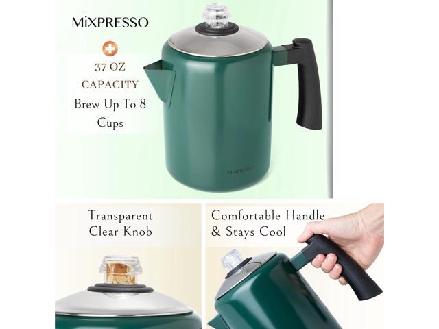 Mixpresso Green Stainless Steel Coffee Percolator Stovetop, 37oz Classic Percolator Coffee Pot, Excellent For Camping Pot, 5-8 Cup Stove Top Coffee...