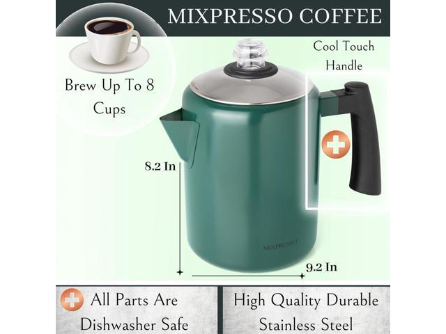 Mixpresso Green Stainless Steel Coffee Percolator Stovetop, 37oz Classic Percolator Coffee Pot, Excellent For Camping Pot, 5-8 Cup Stove Top Coffee...
