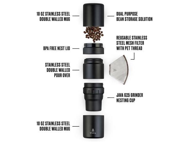 Nest Pour Over Coffee Kit, Transportable and Compact Pour Over Kit with Two 10 oz Double Walled Mugs