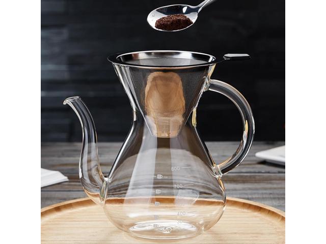 Unbreakable - Pour Over Coffee Maker with Double Stainless Filter 34 fl oz, Thickened Heat-Resistant Borosilicate Glass Pour Over Coffee Dripper,...