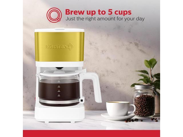 Holstein Housewares 5-Cup Coffee Maker - Pause N Serve, One-Touch Operation, Non-Stick Warming Plate, Water Level Indicator - Reusable Filter -...