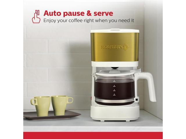 Holstein Housewares 5-Cup Coffee Maker - Pause N Serve, One-Touch Operation, Non-Stick Warming Plate, Water Level Indicator - Reusable Filter -...