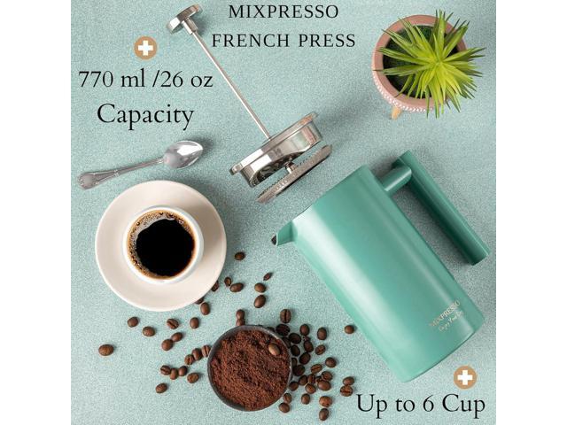 Mixpresso Stainless Steel French Press Coffee Maker 26 Oz 770 Ml Double Wall Metal Insulation Coffee Press & Tea Brewer Easy Clean & Easy Press,...
