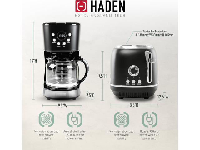Haden 12 Cup Programmable Drip Coffee Maker Coffee Machine Bundled with Heritage 2 Slice Wide Slot Stainless Steel Toaster, Turquoise & Chrome