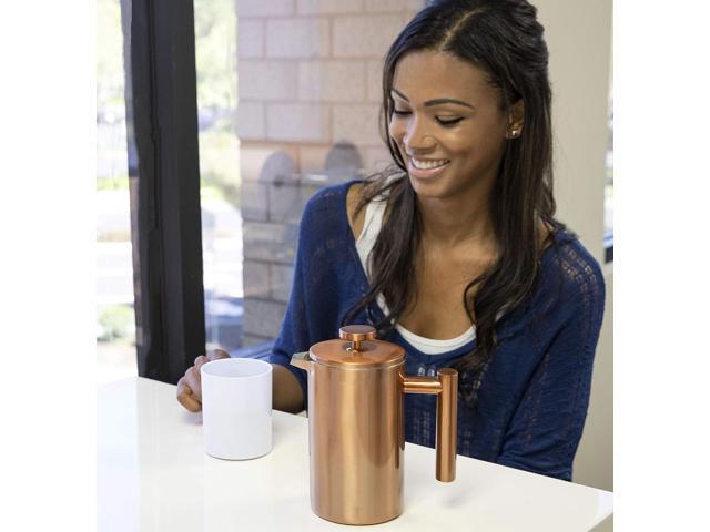 MIRA 20 oz Insulated French Press - Stainless Steel Coffee & Tea Maker - Double Wall Temperature Control Brewer, Pearl Blue