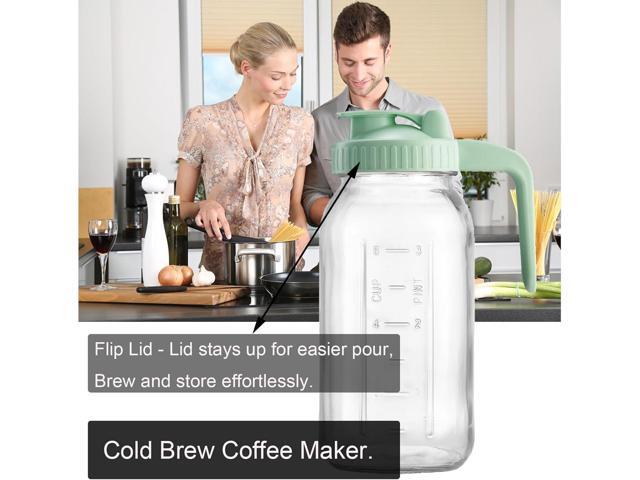 Fermus Set of 2 Cold Brew Coffee Maker, 64oz / 2Quart Glass Pitcher with Stainless Steel Filter and Pour Spout Handle Lid, Mason Jar for Making...