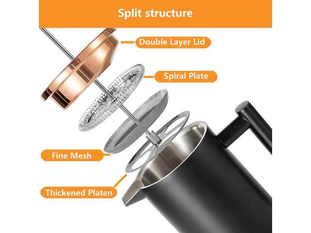 Black French Press Stainless Steel 34oz, Double Wall Insulated Coffee Press 1L for travel camping with 2 Extra Filter Screens and 1 Coffee...