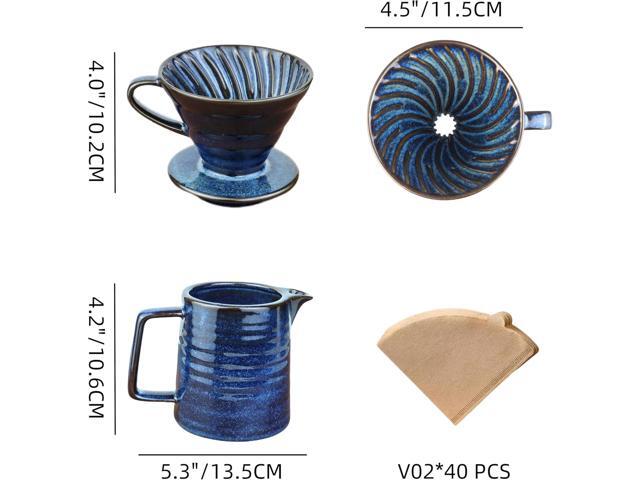 Pour Over Coffee Maker,Ceramic Coffee Maker With 40 pcs V60 Paper Filter15oz/450ml Pour Over Coffee Dripper (Starry Blue, V02)