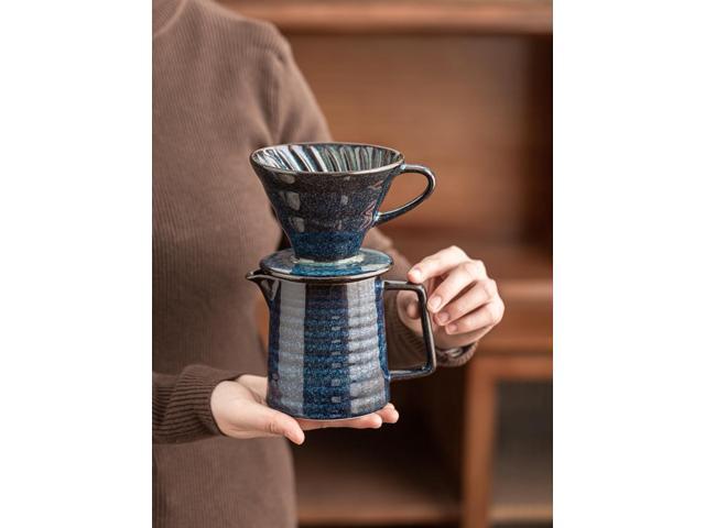 Pour Over Coffee Maker,Ceramic Coffee Maker With 40 pcs V60 Paper Filter15oz/450ml Pour Over Coffee Dripper (Starry Blue, V02)