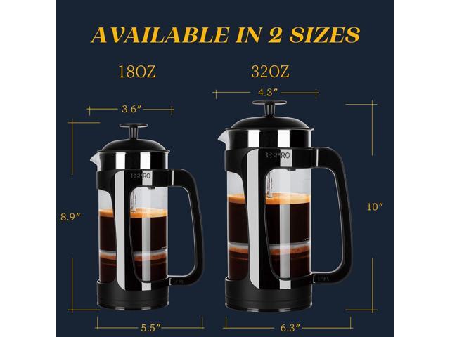 ESPRO - P3 French Press Coffee Maker Patented Double Microfilter for Sludge and Grit Free Coffee, Black, 32 oz