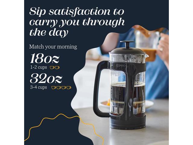 ESPRO - P3 French Press Coffee Maker Patented Double Microfilter for Sludge and Grit Free Coffee, Black, 32 oz