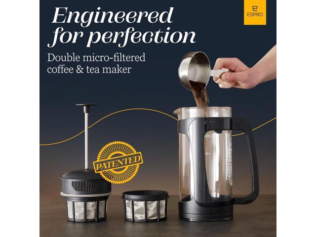 ESPRO - P3 French Press Coffee Maker Patented Double Microfilter for Sludge and Grit Free Coffee, Black, 32 oz