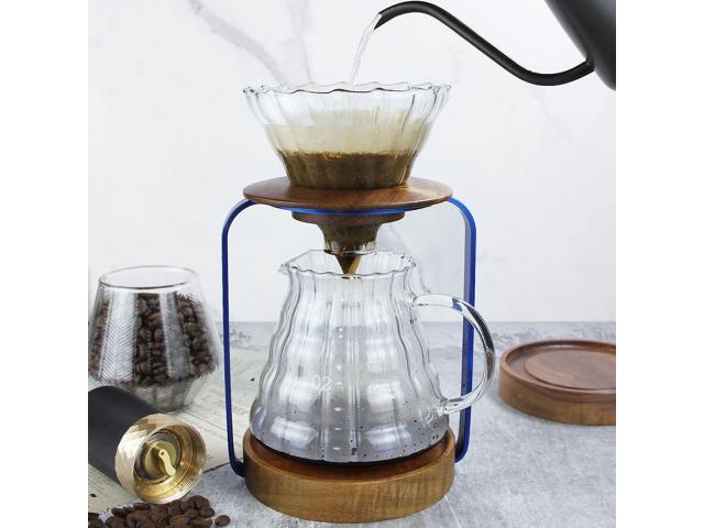 SOTECH Pour Over Coffee Dripper Stand with Metal Stand Wooden Filter Holder Glass Server with Paper Coffee Filters, Coffee Maker Stand Set for...
