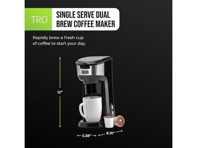 Tru Single Serve Brew System by Select Brands - Single Cup Coffee Maker Using Coffee Capsules or Grounds - Features Removable Drip Tray & One-Touch...