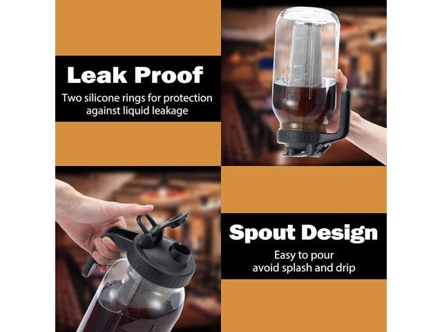 Cold Brew Mason Coffee Maker - 64oz Iced Coffee Pitcher with Stainless Steel Mixing Spoon & Super Dense Filter 3 Steps Finish Cold Brew Coffee,...
