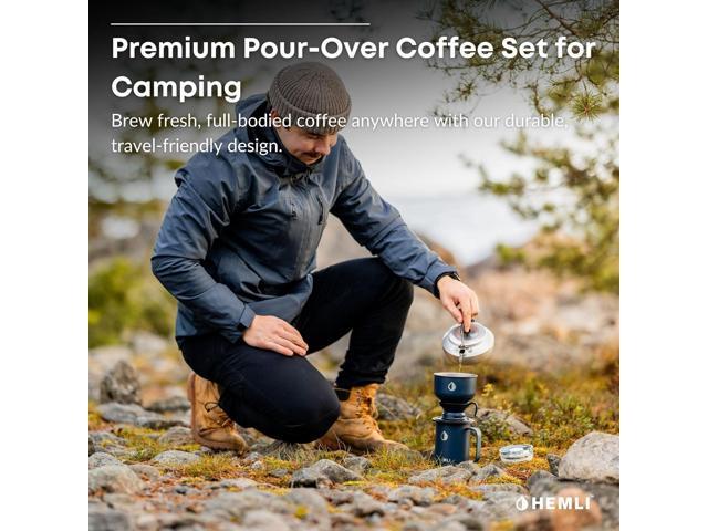 Pour Over Coffee Maker Camp Set Vacuum Insulated Mug with Leakproof Lid, Stainless Steel Micro Filter, Scratch-Resistant Finish, Portable Coffee...