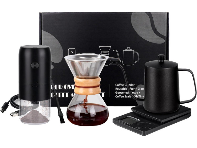 Pour Over Coffee Dripper Set, Hand Drip Coffee Maker Set, All in One Pour Over Kit with Electric Grinder, Coffee Dripper Set, Ideal for Anniversary...
