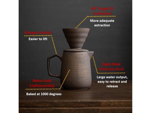 Pour Over Coffee Maker,Ceramic Coffee Maker With 100 pcs V60 Paper Filter16oz/480ml Pour Over Coffee Dripper (Retro gold)